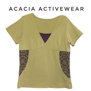 ACACIA Activewear Top QUALITY Short Sleeved with Patterned Detail Sides L